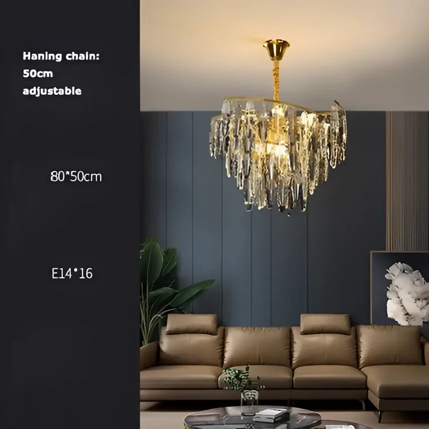 Art deco led crystal chandelier gold and smoky foyer lighting