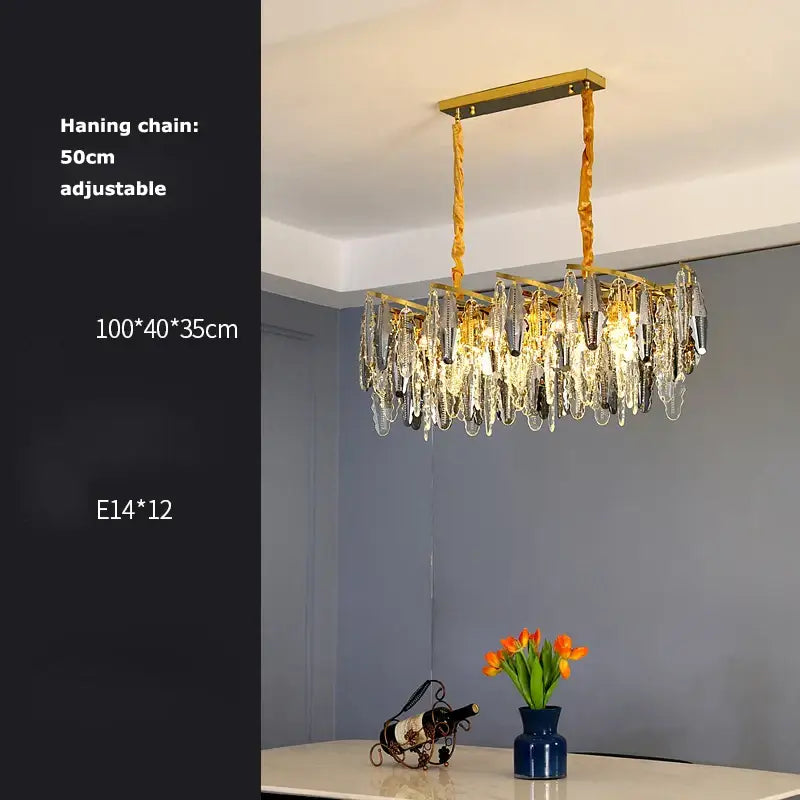 Art deco led crystal chandelier gold and smoky foyer lighting