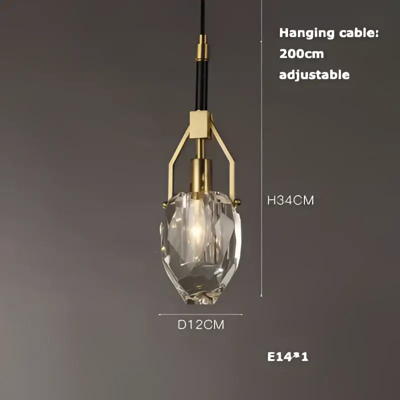 Art deco clear woven glass pendant light dining room brass accent