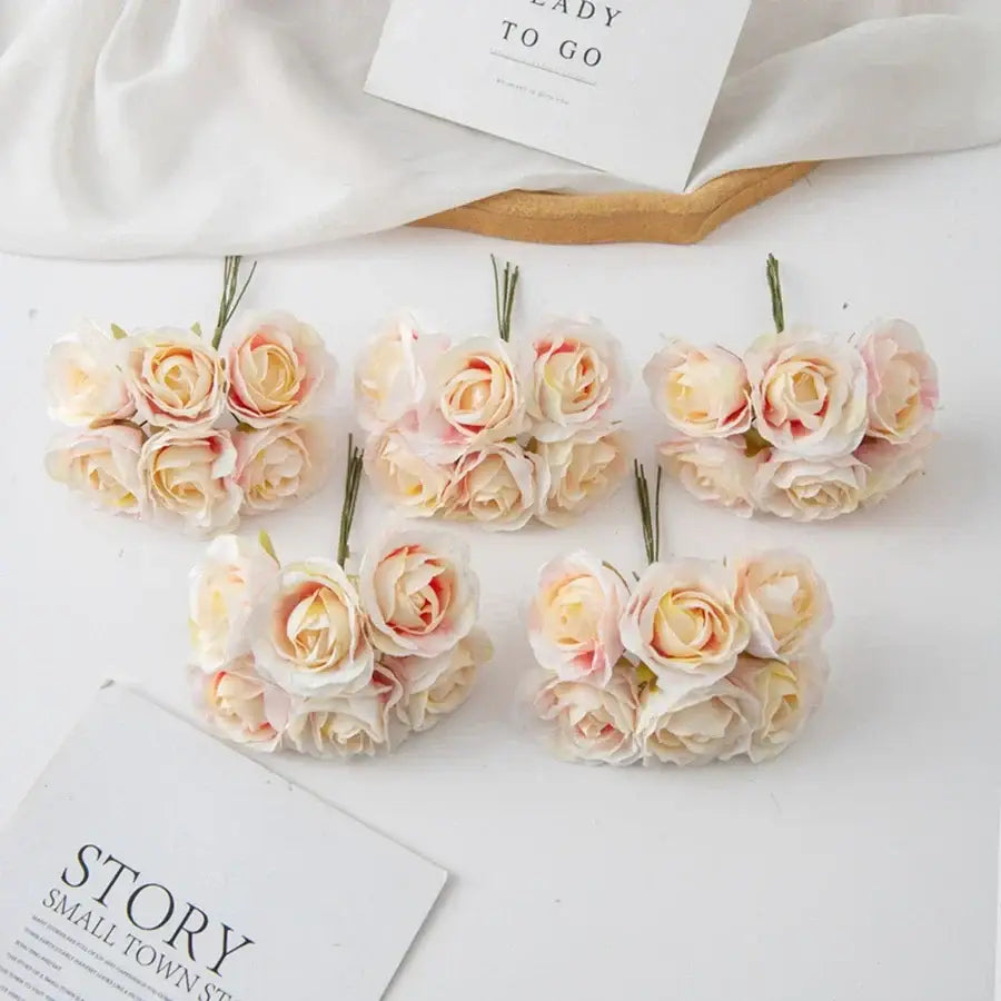 Beige artificial rose bouquet wedding and home decor rose clusters