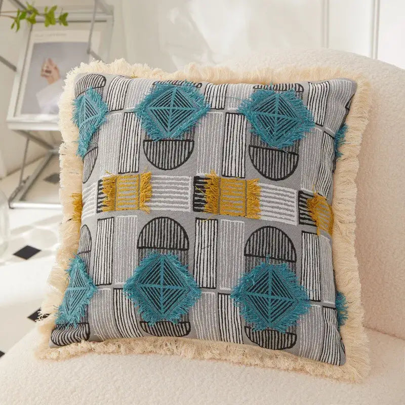 Artistic 45x45 handmade geometric cushion cover living room decor