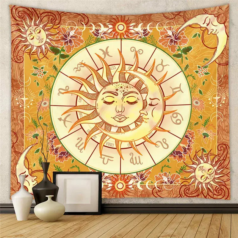 Black and white astrology chart tarot tapestry bedroom wall hanging
