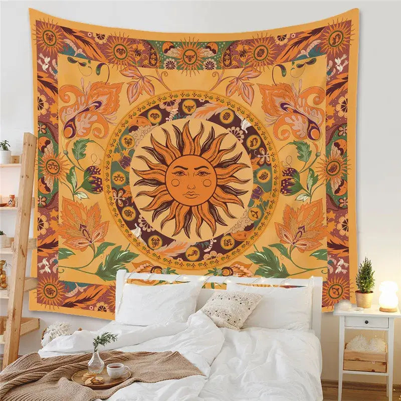 Black and white astrology chart tarot tapestry bedroom wall hanging