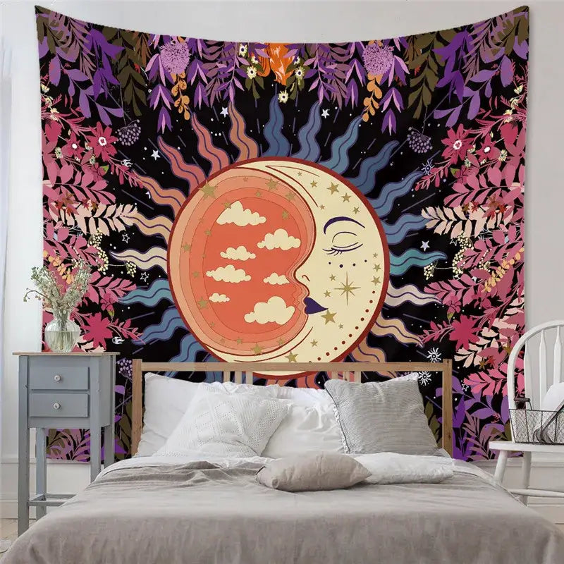 Black and white astrology chart tarot tapestry bedroom wall hanging