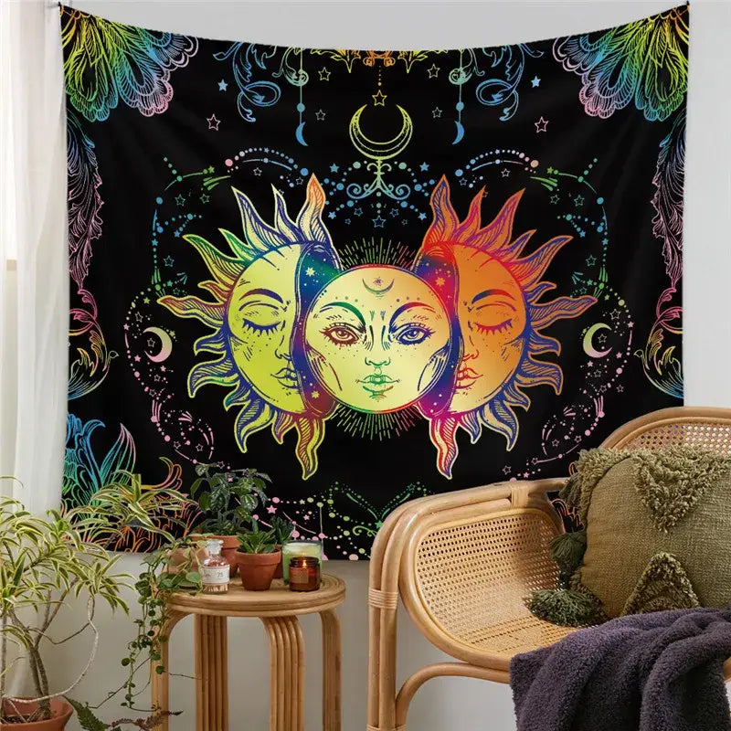 Black and white astrology chart tarot tapestry bedroom wall hanging