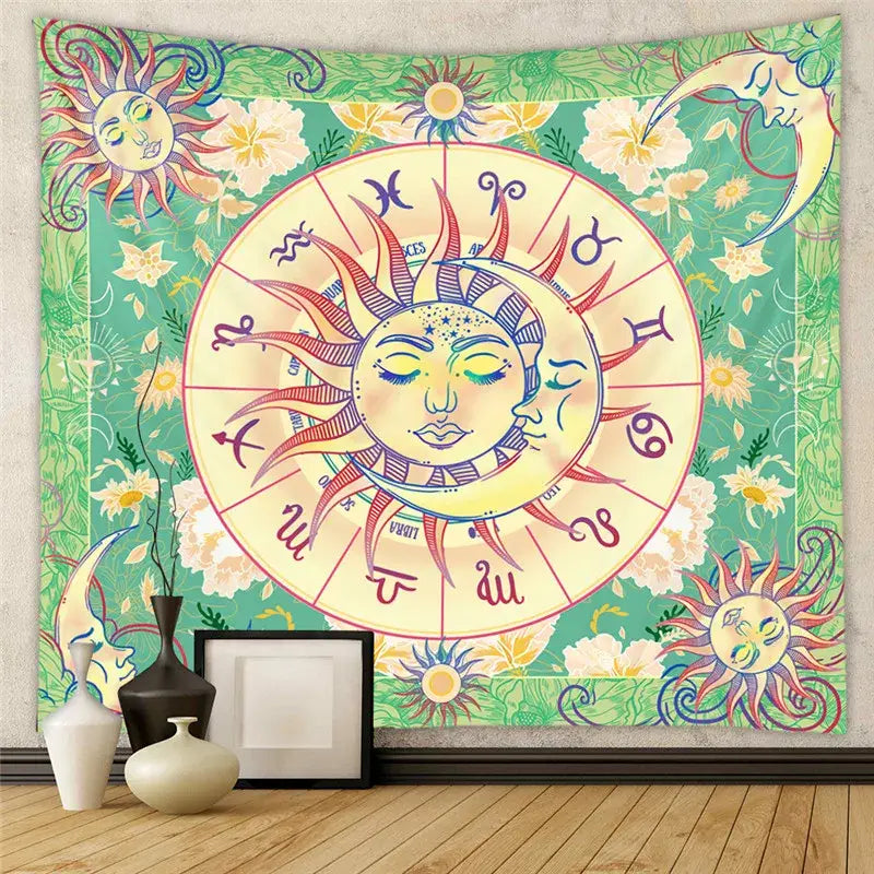 Black and white astrology chart tarot tapestry bedroom wall hanging