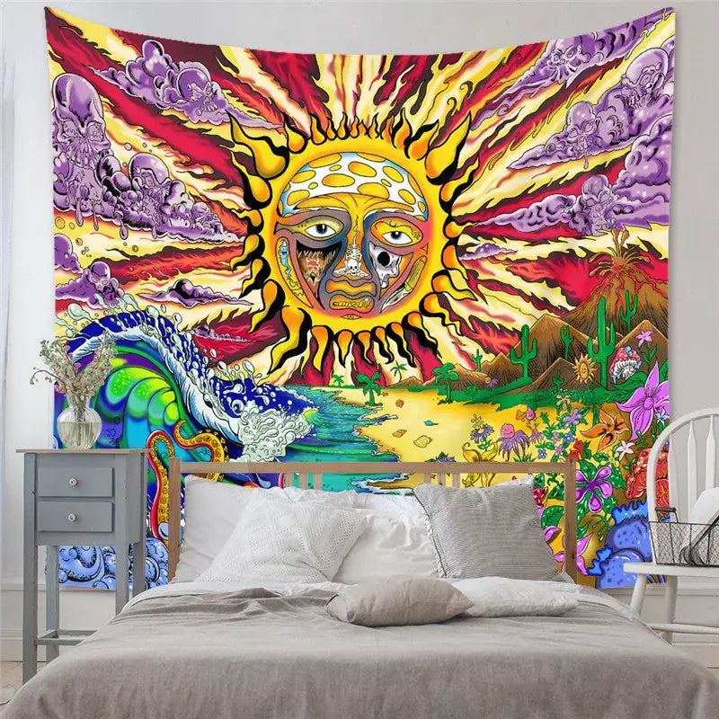 Black and white astrology chart tarot tapestry bedroom wall hanging