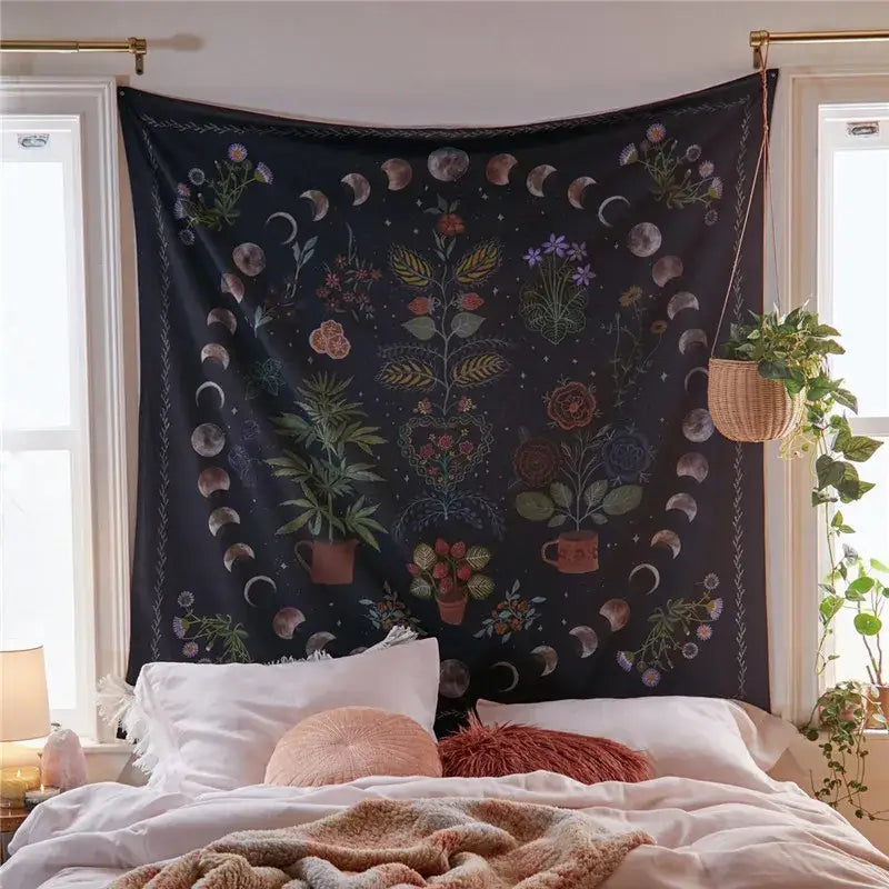 Black and white astrology chart tarot tapestry bedroom wall hanging