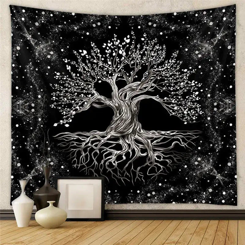 Black and white astrology chart tarot tapestry bedroom wall hanging