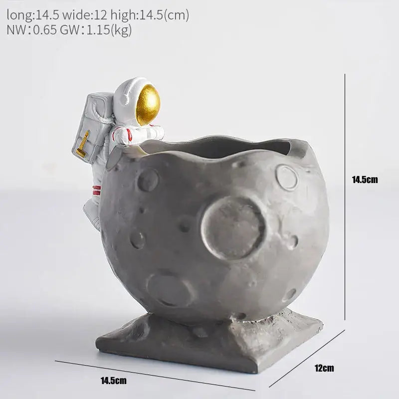 Astronaut white & gold moon pen holder figurines for office desk