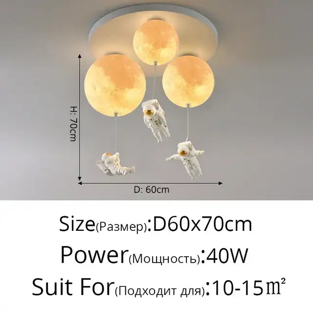 Astronaut moon globe ceiling light for kids bedroom