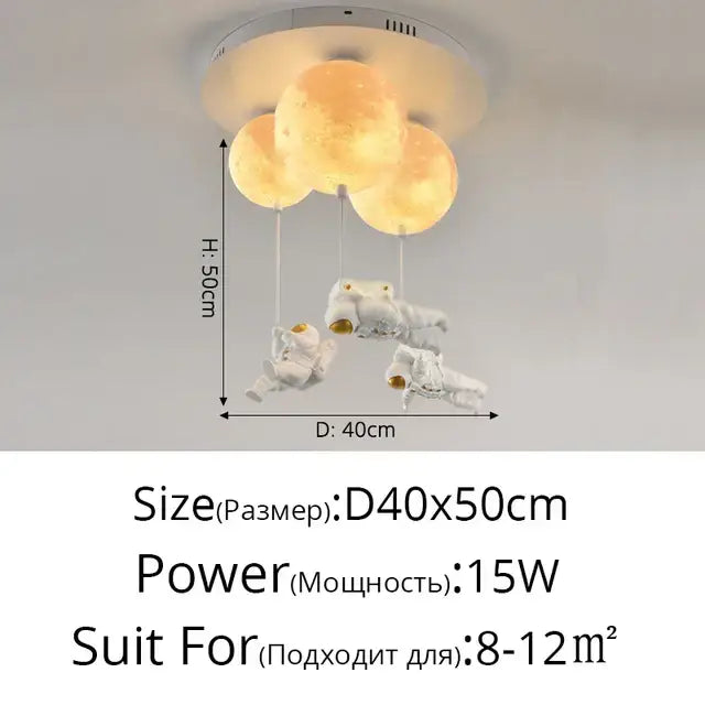 Astronaut moon globe ceiling light for kids bedroom