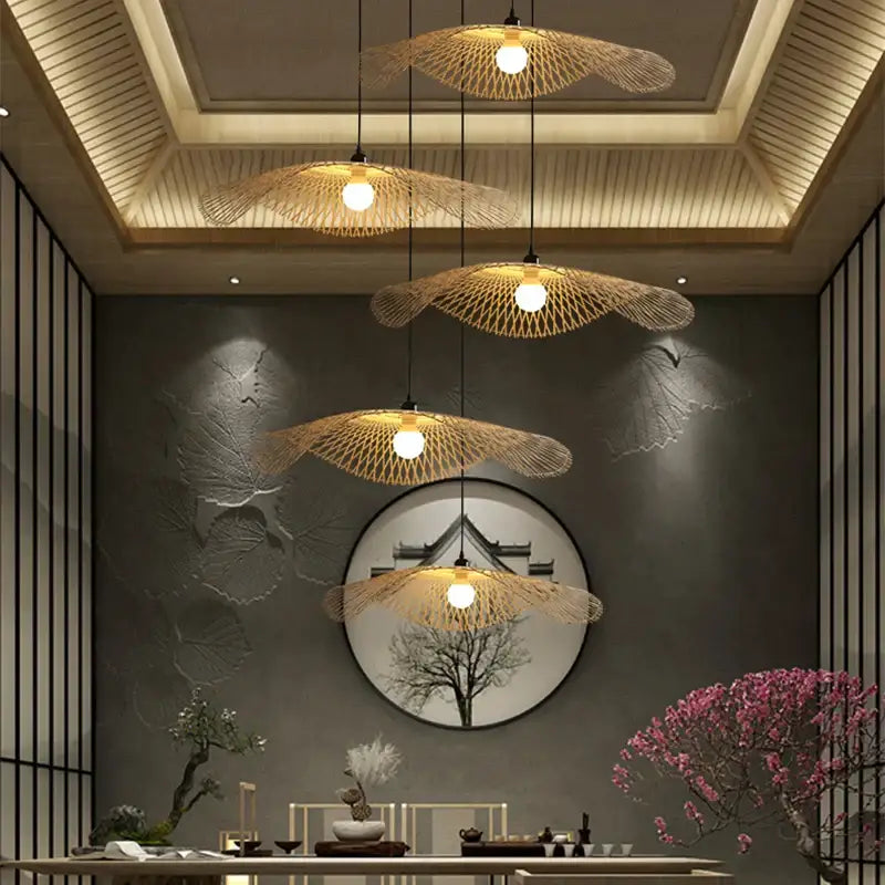 Decorbites bamboo chandelier fan design woven kitchen pendant light