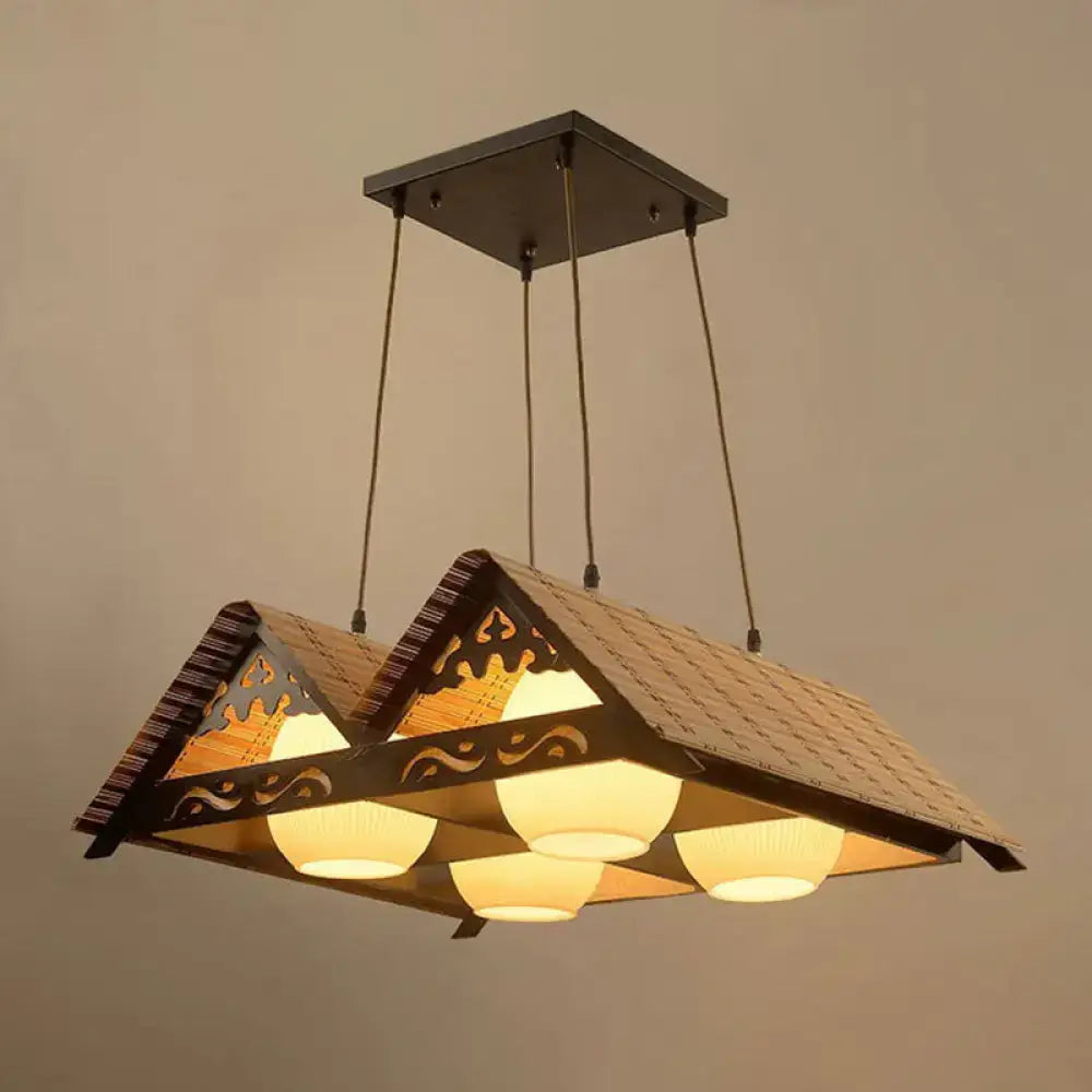 Bamboo chinese island pendant light for dining room triangle roof