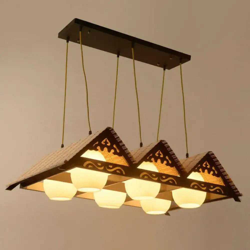 Bamboo chinese island pendant light for dining room triangle roof