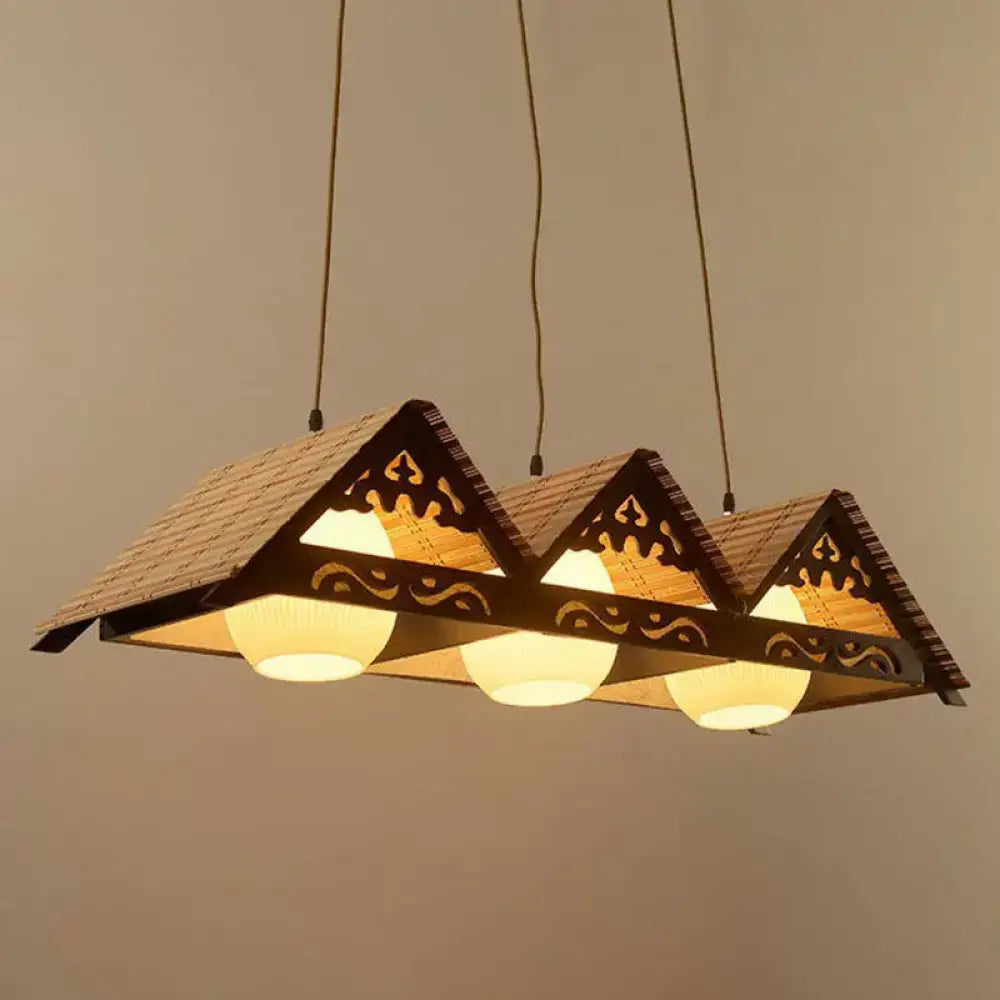Bamboo chinese island pendant light for dining room triangle roof