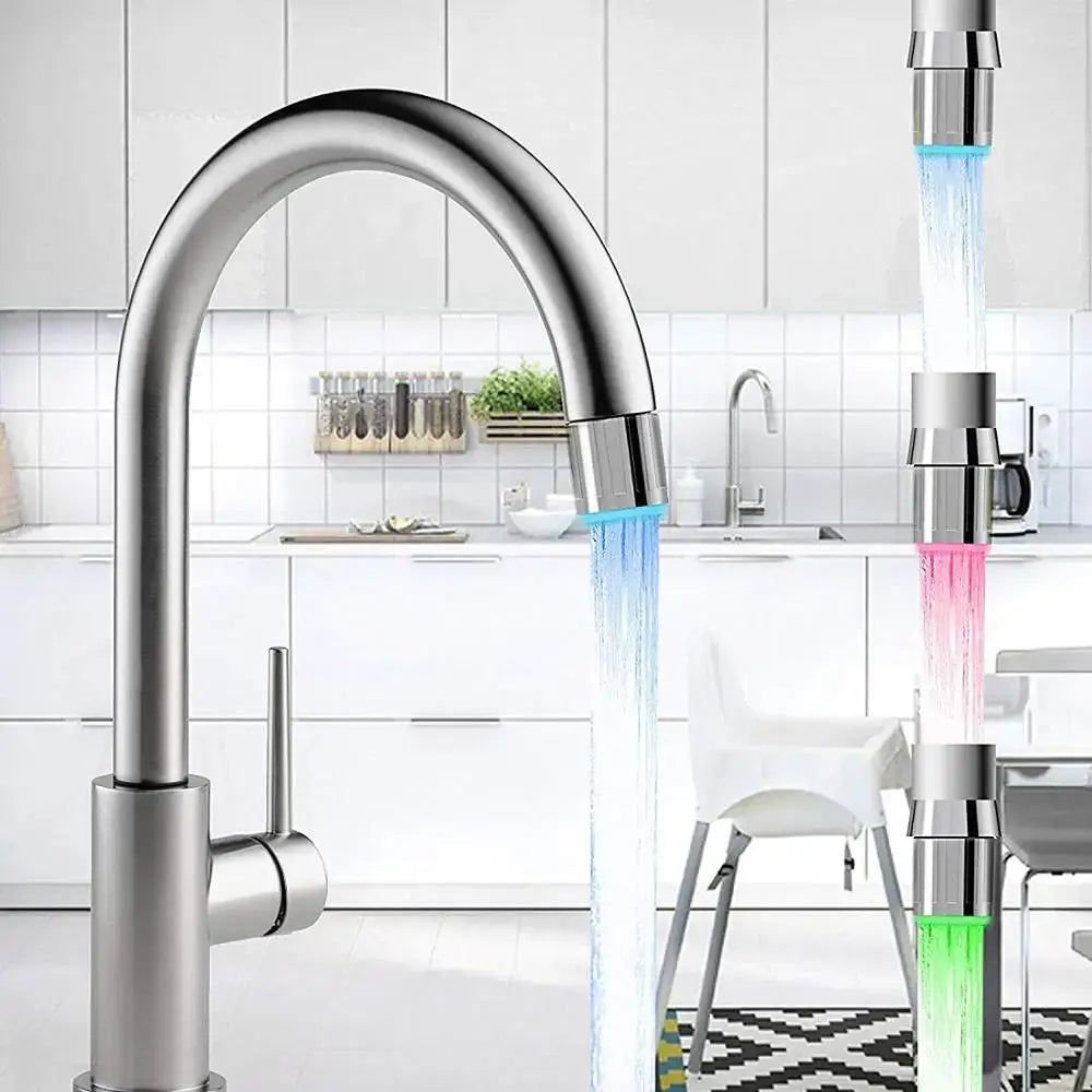 Chrome led faucet aerator bathroom colorful water flow light