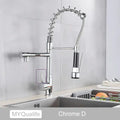 Decorbites black brass kitchen faucet with dual spout and pull down spray