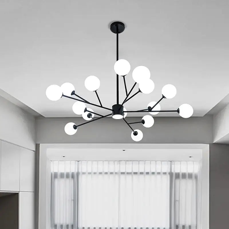 Decorbites black chandelier with white glass globes for living room