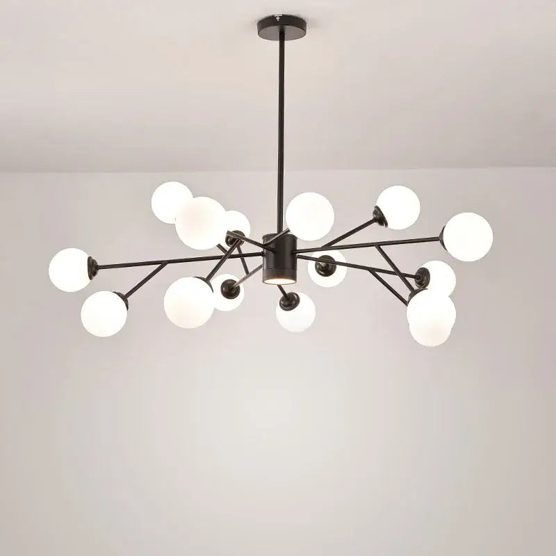 Decorbites black chandelier with white glass globes for living room