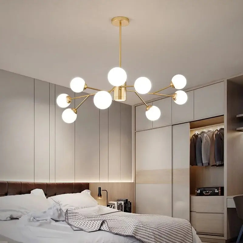Decorbites black chandelier with white glass globes for living room