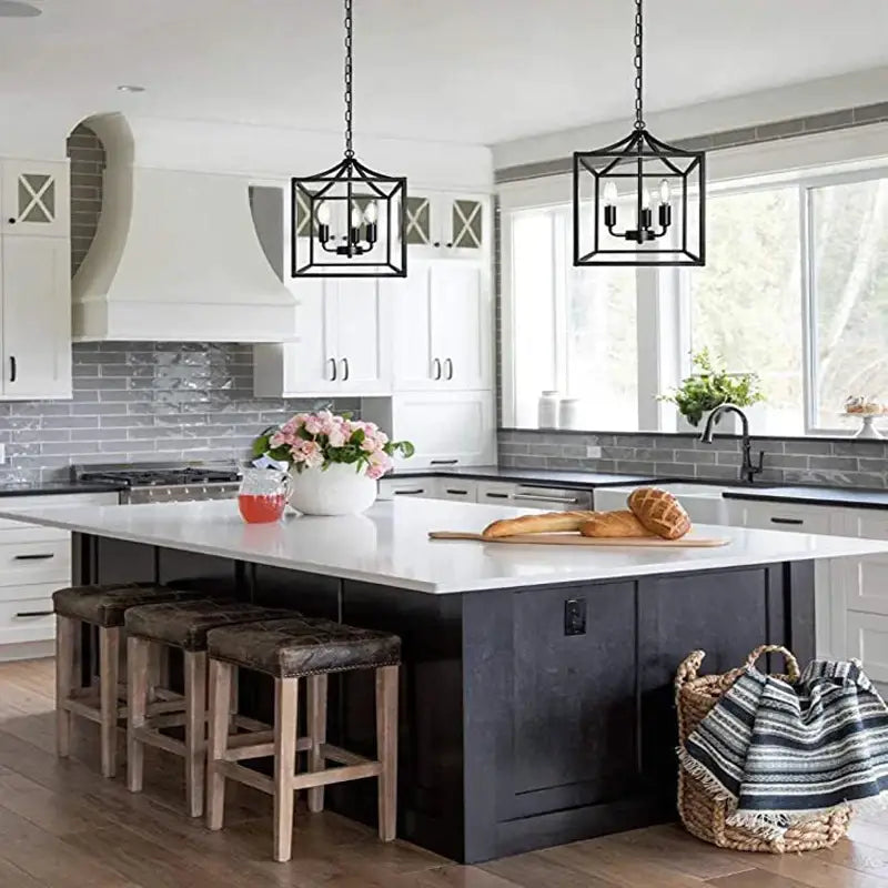 Decorbites black farmhouse chandelier lantern dining room pendant light