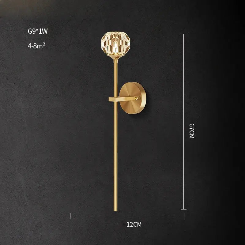 Black & gold crystal led wall sconce light for bedroom