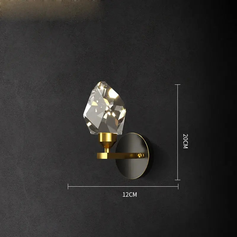 Black & gold crystal led wall sconce light for bedroom