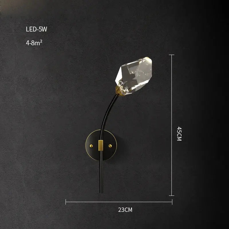 Black & gold crystal led wall sconce light for bedroom