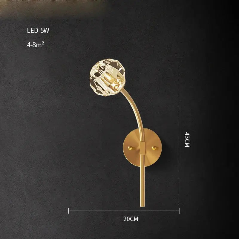 Black & gold crystal led wall sconce light for bedroom