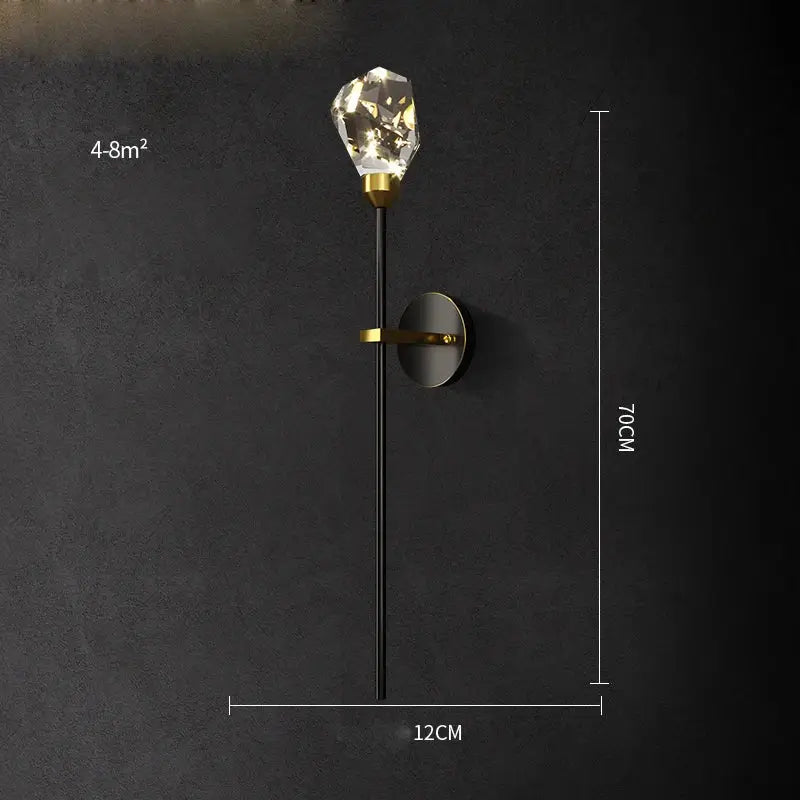 Black & gold crystal led wall sconce light for bedroom