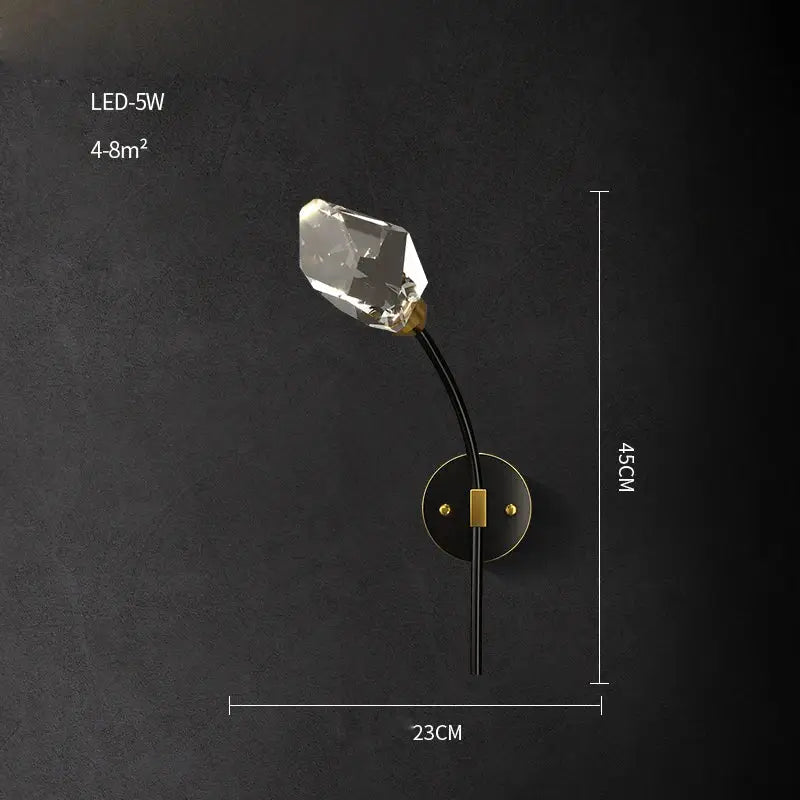 Black & gold crystal led wall sconce light for bedroom