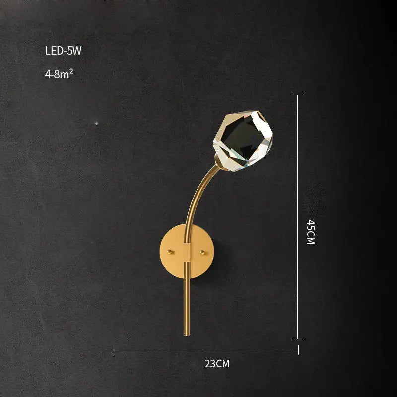 Black & gold crystal led wall sconce light for bedroom