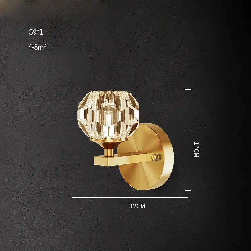 Black & gold crystal led wall sconce light for bedroom