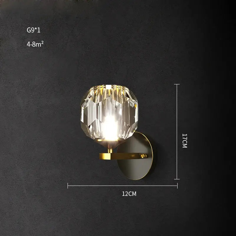 Black & gold crystal led wall sconce light for bedroom