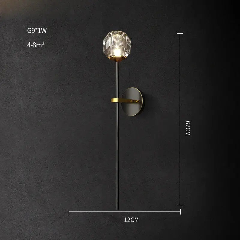 Black & gold crystal led wall sconce light for bedroom