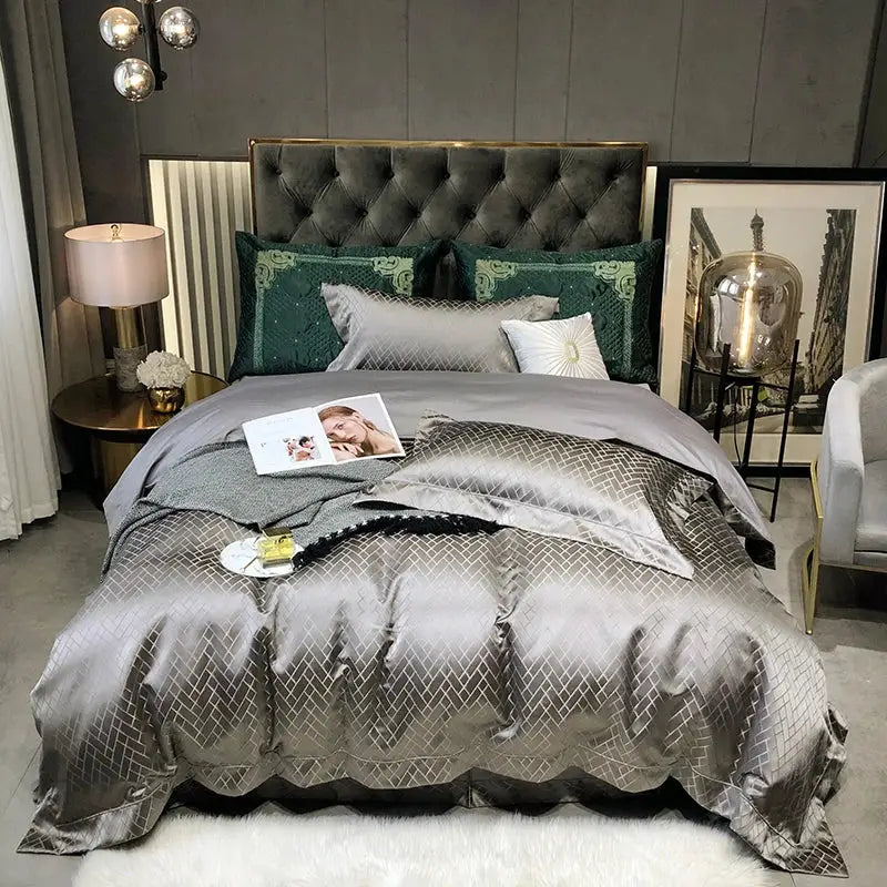 Black gold jacquard egyptian cotton bedding set bedroom decor