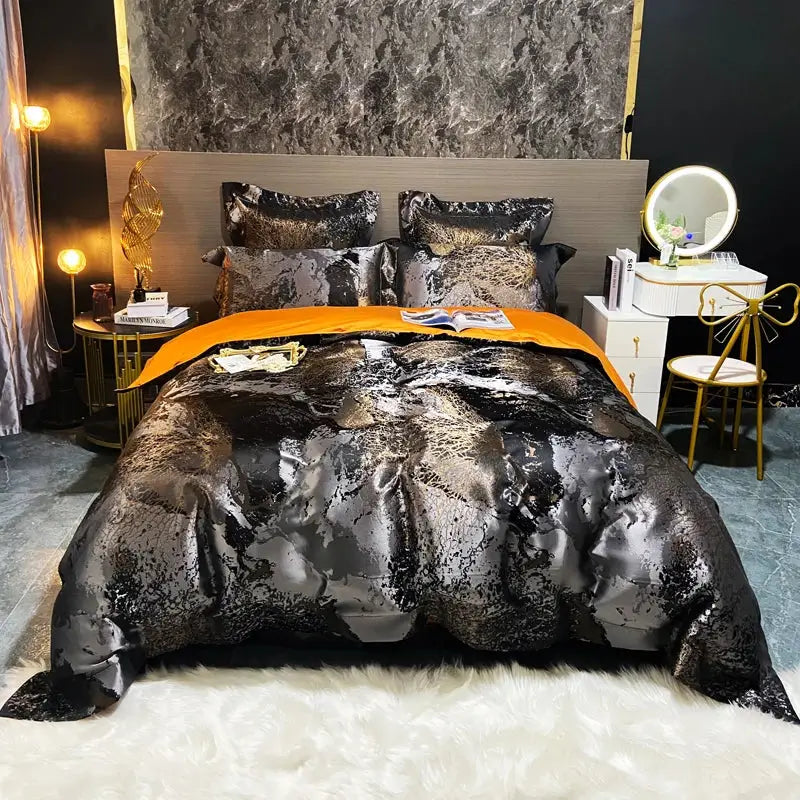 Black gold jacquard egyptian cotton bedding set bedroom duvet cover