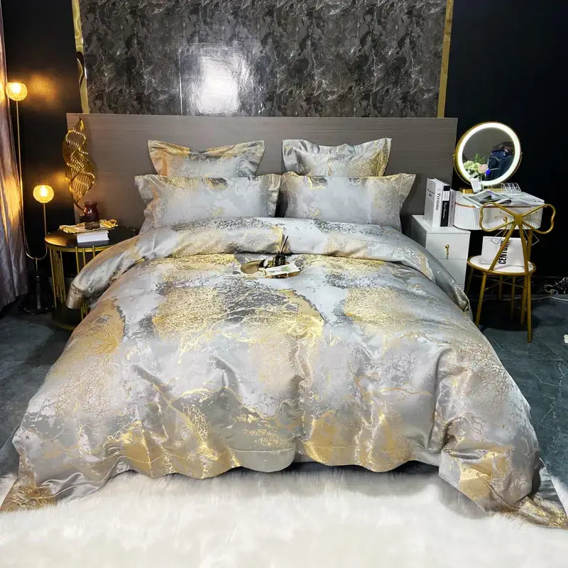 Black gold jacquard egyptian cotton bedding set bedroom duvet cover