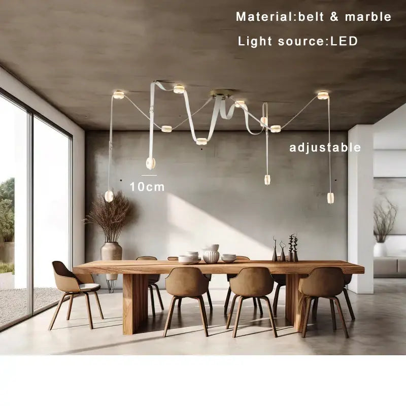 Black leather marble adjustable led chandelier dining room light