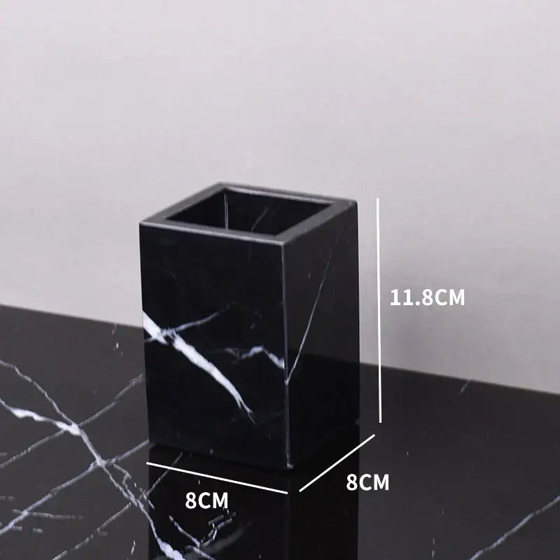 Black marquina marble bathroom set with gold handles