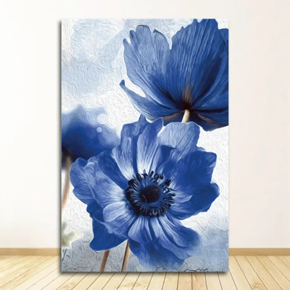 Beautiful blue floral framed wall art set for living room decor