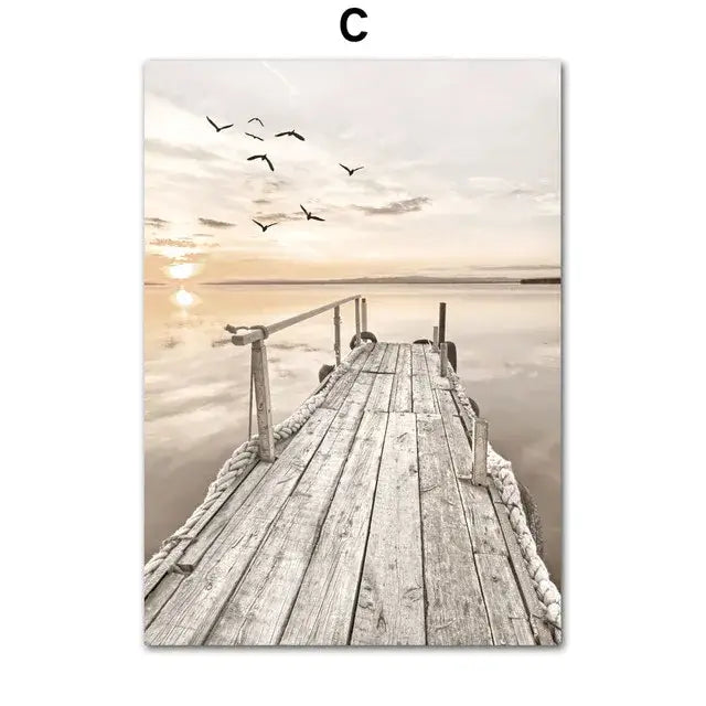 Bohemian beach landscape pampas grass wall art for bedroom