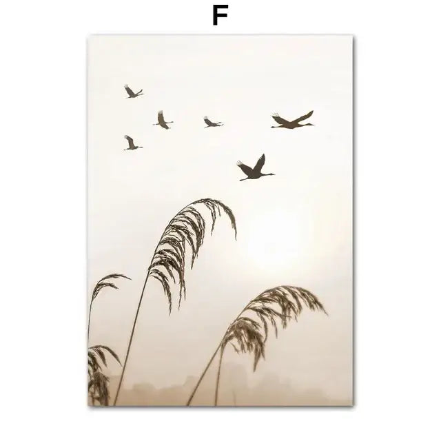 Bohemian beach landscape wall art – living room beige pampas decor