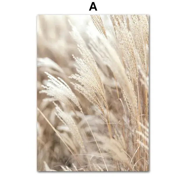 Bohemian beach landscape wall art – living room beige pampas decor
