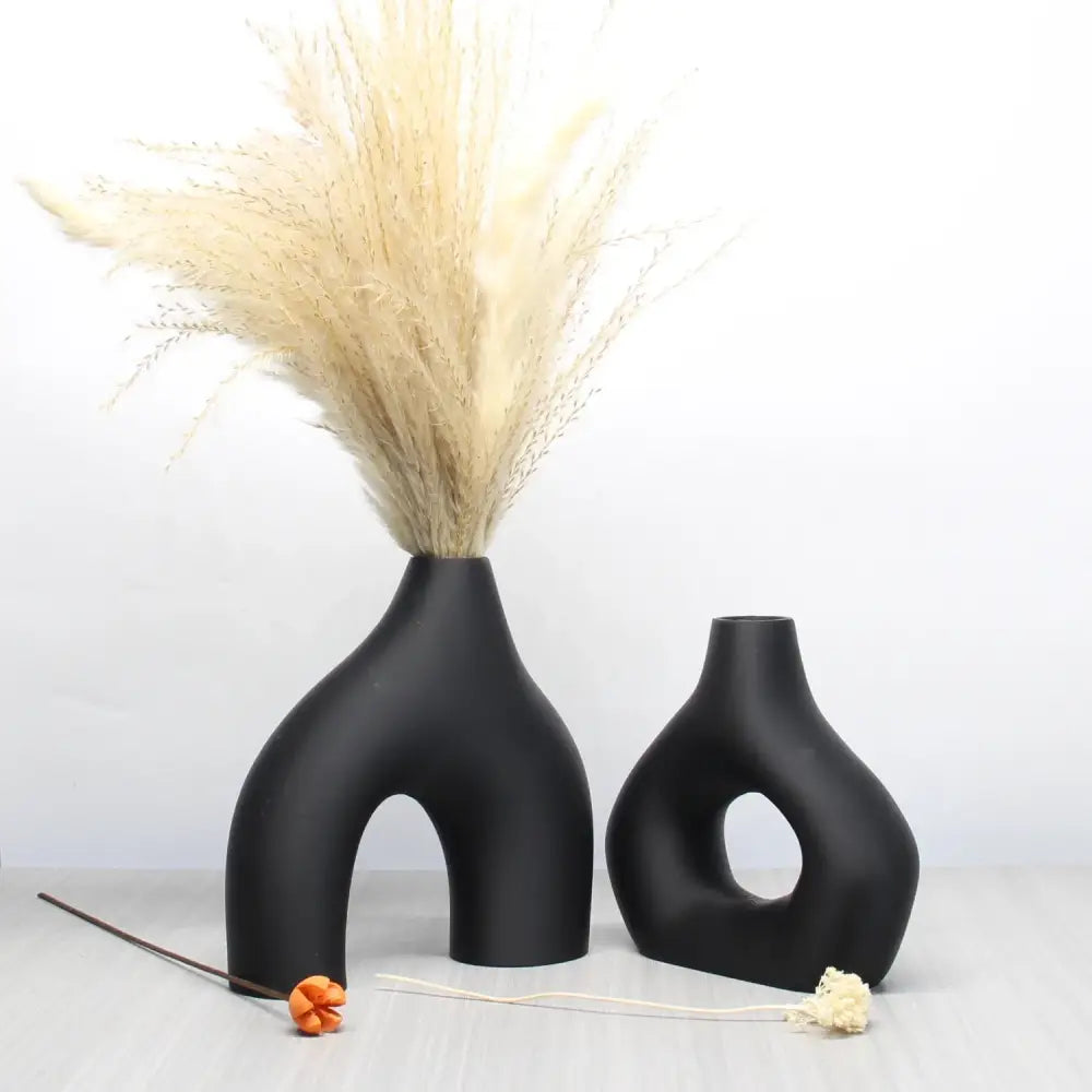 Bohemian black & off-white ceramic vase set living room decor