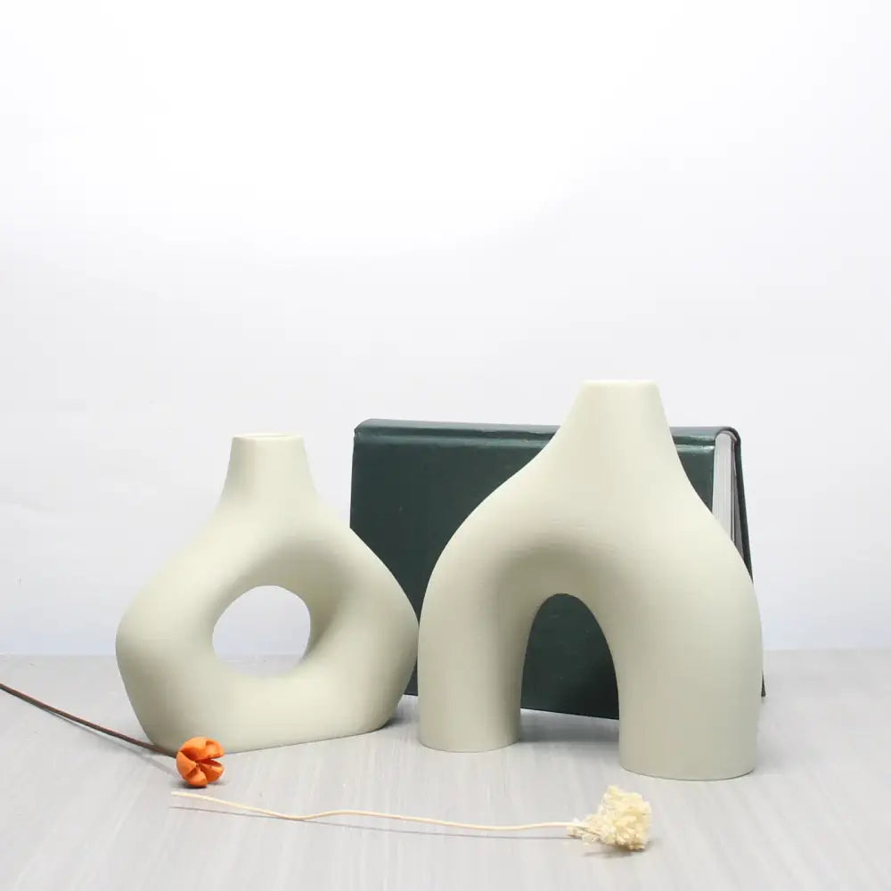 Bohemian black & off-white ceramic vase set living room decor