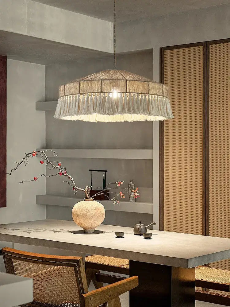 Decorbites bohemian tassel chandelier natural woven bedroom light
