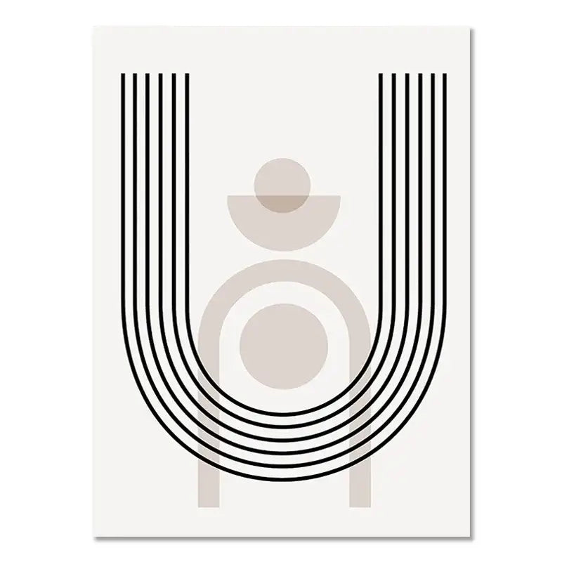 Boho geometric line black & white framed canvas set living room wall art