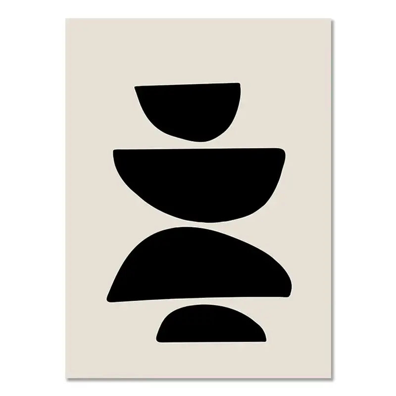 Boho geometric line black & white framed canvas set living room wall art